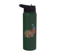 Feather Peacock Lover Artwork Animal Art Teal Peacock Bird Stainless Steel Insulated Water Bottle