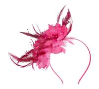 Feather Pearl Fascinator Mesh Flower Fascinator Headband Tea Party Hairband Cocktail Party Head Piece Vintage Wedding Fascinators Formal Floral Fascinators Feather Flower Hair Accessory Hot Pink