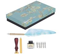 Feather Pen Dip Calligraphy Kit, Vintage Quill Writing Set with Fire Lacquer Stamp Tool, 5 Replaceable Tips 1-5mm, Decorative Gift Box for Artists, Teachers & Calligraphy (apricot blossom)