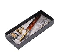 Feather Pen Exquisite Vintage Stainless Steel Quill Pen for Gothic and Italian Calligraphy Practice, Lovers and Elders (Orange)