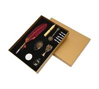 Feather Pen Set British Retro Quill Dip Pen with Stainless Steel Nib, Elegant Gold - Trimmed Writing Set for Teachers, Elders & Lovers, Includes Ink Bottle, Pen Heads & Wax Seal (SP094906 gold wine