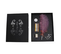 Feather Pen Set, Retro Writing Stationery Gift Box with Stainless Steel Nib and Owl Feather Design, Includes Ink Bottle Wax Seals for Calligraphy Lovers Teachers (SFDPS031040 Old Purple)