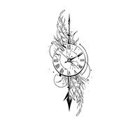Feather Pendant Clock Chinese Style Herbal Temporary Tattoo Stickers, Semi-permanents,Waterproof, Lasting 2 Weeks, Fake Tattoos(1pcs)