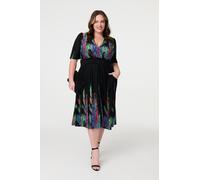 Feather Print Faux Wrap Front Midi Dress Izabel London Green 16