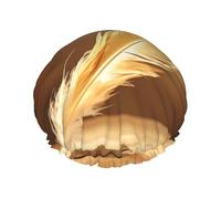 Feather print Women's shower cap Reusable elastic shower cap Double-layer hair cap Shower cap