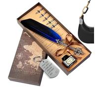 Feather Quill and Ink Set - Antique Style with Liquid Writing Feel and Key Ring - Fountain Pen Ink Writing Set for Diary Writing Signatures Exercise Beginners Birthday Christmas