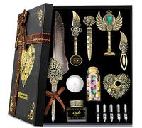 Feather Quill Calligraphy Pen Set With Ink and Wax Seal Stamp - Beautiful Gift Set for Christmas - Grey