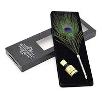 Feather Quill Pen Gift Set Peacock Quill Dip Pen Calligraphy Writing Set with Ink in Box for for Students Officer, Write Smoothly, Executive Gift