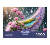 Feather Rain Flowers 1000 Piece Puzzles for Adults Kids -Purple Feather with Pink Blooms Educational Game Decompression Fun And Challenging Family Game70x50cm/1000pcs