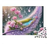 Feather Rain Flowers Jigsaw Puzzle Feather Bloom 1000 Pieces Eco-friendly Paper 100% Recycled for Adults Decompression Gift 38x26cm/1000pcs