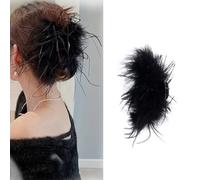 Feather Retro Hair Clip,Fluffy Feather Hair Claw Ponytail Shark Clip for Women Bride Party Festival Valentine Wedding Engagement Birthday Christmas (black)