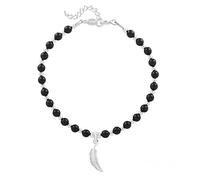 Feather Silver Bracelet with Crystal Pearl - Mystic Black (Rhodium Plated Sterling Silver)