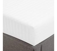 Feather & Stitch 1 Piece Fitted Sheet California King Size, 100% Cotton Damask Sateen Weave, Striped Breathable, Soft, Stretchable Elastic Sheet for Mattress 18'' Deep Pocket, 500TC (Stripe White)