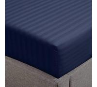 Feather & Stitch 1 Piece Fitted Sheet Full Size, 100% Cotton Damask Sateen Weave, Striped Breathable, Stretchable Elastic Sheet for Mattress 18 inch Deep Pocket, 500TC Premium Ultra Soft - Dark Blue