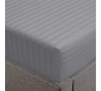 Feather & Stitch 1 Piece Fitted Sheet Full Size, 100% Cotton Damask Sateen Weave, Striped Breathable, Stretchable Elastic Sheet for Mattress 18 inch Deep Pocket, 500TC Premium Ultra Soft - Grey