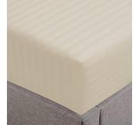 Feather & Stitch 1 Piece Fitted Sheet King Size, 100% Cotton Damask Sateen Weave, Striped Breathable, Stretchable Elastic Sheet for Mattress 18 inch Deep Pocket, 500TC Premium Ultra Soft - Beige