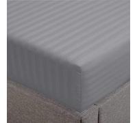 Feather & Stitch 1 Piece Fitted Sheet King Size, 100% Cotton Damask Sateen Weave, Striped Breathable, Stretchable Elastic Sheet for Mattress 18 inch Deep Pocket, 500TC Premium Ultra Soft - Grey