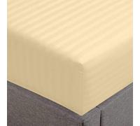 Feather & Stitch 1 Piece Fitted Sheet King Size, 100% Cotton Damask Sateen Weave, Striped Breathable, Stretchable Elastic Sheet for Mattress 18 inch Deep Pocket, 500TC Premium Ultra Soft - Semolina