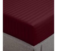 Feather & Stitch 1 Piece Fitted Sheet King Size, 100% Cotton Damask Sateen Weave, Striped Breathable, Stretchable Elastic Sheet for Mattress 18 inch Deep Pocket, 500TC Premium Ultra Soft - Burgundy