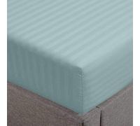 Feather & Stitch 1 Piece Fitted Sheet King Size, 100% Cotton Damask Sateen Weave, Striped Breathable, Stretchable Elastic Sheet for Mattress 18 inch Deep Pocket, 500TC Premium Ultra Soft - Green