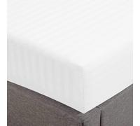 Feather & Stitch 1 Piece Fitted Sheet King Size, 100% Cotton Damask Sateen Weave, Striped Breathable, Stretchable Elastic Sheet for Mattress 18'' Deep Pocket, 500TC Premium Ultra Soft (Stripe White)