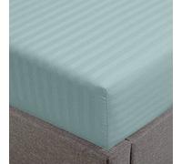 Feather & Stitch 1 Piece Fitted Sheet King Size, 100% Cotton Damask Sateen Weave, Striped Breathable, Stretchable Elastic Sheet for Mattress 18 inch Deep Pocket, 500TC Premium Ultra Soft - Green