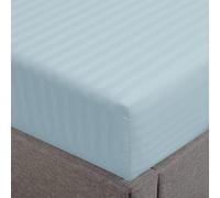 Feather & Stitch 1 Piece Fitted Sheet Queen Size, 100% Cotton Damask Sateen Weave, Striped Breathable, Stretchable Elastic Sheet for Mattress 18 inch Deep Pocket, 500TC Premium Ultra Soft - Aqua