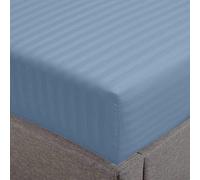 Feather & Stitch 1 Piece Fitted Sheet Queen Size, 100% Cotton Damask Sateen Weave, Striped Breathable, Stretchable Elastic Sheet for Mattress 18 inch Deep Pocket, 500TC Premium Ultra Soft - Blue