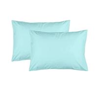 Feather & Stitch 100% Cotton 2 Piece Queen Pillow Cases, 300TC Ultra-Soft Pillowcases with Envelope Closure, Wrinkle- Fade- Stain Resistant - 20x30 inches (Standard/Queen, Aqua)