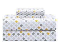 Feather & Stitch 100% Cotton 300TC Percale Weave Sheet Set, 4 Piece Cooling Bed Sheets 16" Deep Pockets, Hotel Luxury Bed Sheets - Full, Yellow Diamond