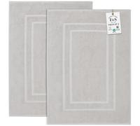 Feather & Stitch 100% Cotton Terry Bath Mats, 2 Piece Towel Like Bath Mats (30x21 Inch) Bathroom Shower Step Out Tub Floor Mats [NOT A Bathroom Rug] Soft Absorbent Washable Mats- Sliver