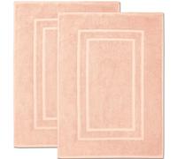 Feather & Stitch 100% Cotton Terry Bath Mats 2 Piece Towel Like Bath Mats (30x21 Inch) Hotel Spa Bathroom Shower Step Out Tub Floor Mats [NOT A Bathroom Rug] Soft Absorbent Washable Mats (Pale Peach)