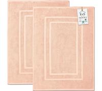 Feather & Stitch 100% Cotton Terry Bath Mats 2 Piece Towel Like Bath Mats (30x21 Inch) Hotel Spa Bathroom Shower Step Out Tub Floor Mats [NOT A Bathroom Rug] Soft Absorbent Washable Mats (Pale Peach)