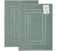 Feather & Stitch 2 Piece Towel Like Bath Mats (30x21 Inch) 100% Cotton Terry Bath Mat, Bathroom Shower Floor Mat [NOT A Bathroom Rug], Soft Absorbent Washable Mats - Granite Green