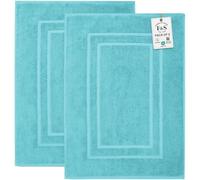 Feather & Stitch 2 Piece Towel Like Bath Mats (30x21 Inch) 100% Cotton Terry Bath Mats, Bathroom Shower Floor Mats [NOT A Bathroom Rug], Soft Absorbent Washable Mats- Aqua