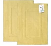 Feather & Stitch 2 Piece Towel Like Bath Mats (30x21 Inch) 100% Cotton Terry Bath Mats, Bathroom Shower Floor Mats [NOT A Bathroom Rug], Soft Absorbent Washable Mats - Yellow