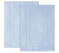 Feather & Stitch 2 Piece Towel Like Bath Mats (30x21 Inch) 100% Cotton Terry Mat, Non-Slip Hotel, Spa, Shower Floor Mats [NOT A Bathroom Rug], Soft Absorbent Washable Mats - Sky Blue