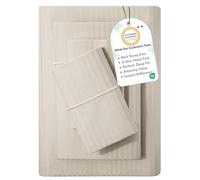 Feather & Stitch 500 TC Full Size Damask Bed Sheet Set, 100% Cotton Soft Breathable Bedsheets, 4 Piece 18" Deep Pockets Sateen Weave Striped Bedding Mattress Resort Hotel Luxury- (Beige, Full)
