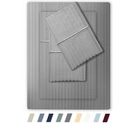 Feather & Stitch 500 TC King Size Damask Bed Sheet Set, 100% Soft Cotton Breathable Bedsheets, 18" Deep Pockets Sateen Weave Striped Bedding Mattress Resort Hotel Luxury Décor - (Grey, King)