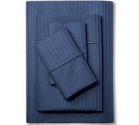 Feather & Stitch 500 TC King Size Damask Bed Sheet Set, 100% Soft Cotton Breathable Bedsheets, 18" Deep Pockets Sateen Weave Striped Bedding Mattress Resort Hotel Luxury Décor - (Dark Blue, King)