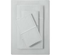 Feather & Stitch 500 TC Queen Size Damask Bed Sheet Set, 100% Cotton Soft Breathable Bedsheets, 4 Piece 18" Deep Pockets Sateen Weave Striped Bedding Mattress Resort Hotel Luxury- (Blue Blush, Queen)