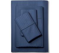 Feather & Stitch 500 TC Queen Size Damask Bed Sheet Set, 100% Soft Cotton Breathable Bedsheets, 18" Deep Pockets Sateen Weave Striped Bedding Mattress Resort Hotel Luxury Décor - (Dark Blue, Queen)