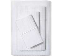 Feather & Stitch 500TC Full Size Damask Bed Sheet Set, 100% Soft Cotton Breathable Bedsheets, 18" Deep Pockets Sateen Weave Striped Bedding Mattress Resort Hotel Luxury Décor - (Stripe White, Full)