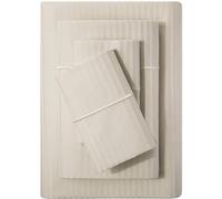 Feather & Stitch 500TC King Size Damask Bed Sheet Set, 100% Soft Cotton Breathable Bedsheets, 18" Deep Pockets Sateen Weave Striped Bedding Mattress Resort Hotel Luxury Décor - (Beige, King)