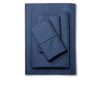 Feather & Stitch Full Size Damask Stripe Sheet Set - 4 Piece Set, Ultra Soft 100% Cotton Sheets, 500 Thread Count Luxury Sateen Weave, Deep Pocket Bedsheets, with 2 Pillowcases (Full, Dark Blue)