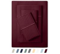 Feather & Stitch Full Size Damask Stripe Sheet Set - 4 Piece Set, Ultra Soft 100% Cotton Sheets, 500 Thread Count Luxury Sateen Weave, Deep Pocket Bedsheets, with 2 Pillowcases (Full, Burgundy)
