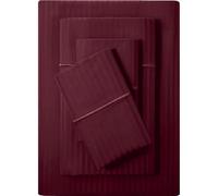 Feather & Stitch Queen Size Damask Bed Sheets|100% Soft Cotton Breathable BedSheet 4 Pc Set 18" Deep Pockets 500 TC Sateen Weave Striped Bedding Mattress Resort Hotel Luxury Decor|Burgundy
