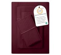 Feather & Stitch Queen Size Damask Bed Sheets|100% Soft Cotton Breathable BedSheet 4 Pc Set 18" Deep Pockets 500 TC Sateen Weave Striped Bedding Mattress Resort Hotel Luxury Decor|Burgundy
