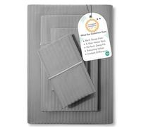 Feather & Stitch Queen Size Damask Stripe Sheet Set - 4 Piece Set, Ultra Soft 100% Cotton Sheets, 500 Thread Count Luxury Sateen Weave, Deep Pocket Bedsheets, with 2 Pillowcases (Queen, Grey)