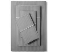 Feather & Stitch Queen Size Damask Stripe Sheet Set - 4 Piece Set, Ultra Soft 100% Cotton Sheets, 500 Thread Count Luxury Sateen Weave, Deep Pocket Bedsheets, with 2 Pillowcases (Queen, Grey)